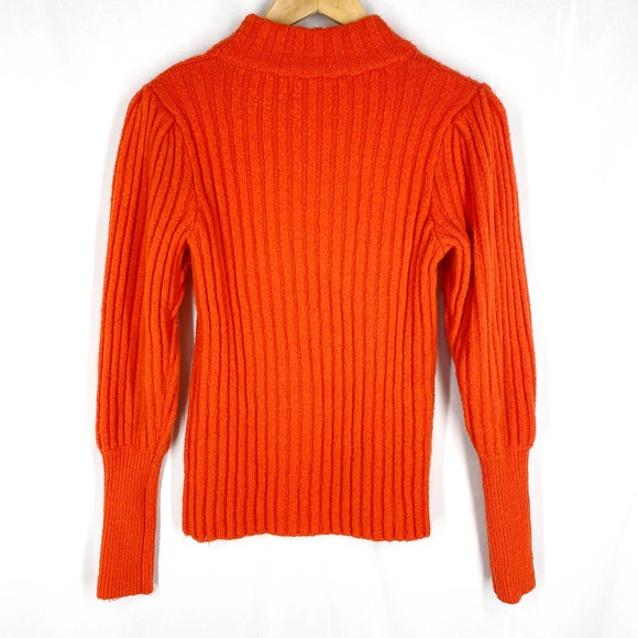 Wayf Miles Puff Sleeve Sweater Red Orange Rib Knit Turtleneck Stretch Cozy XS - Picture 2 of 8